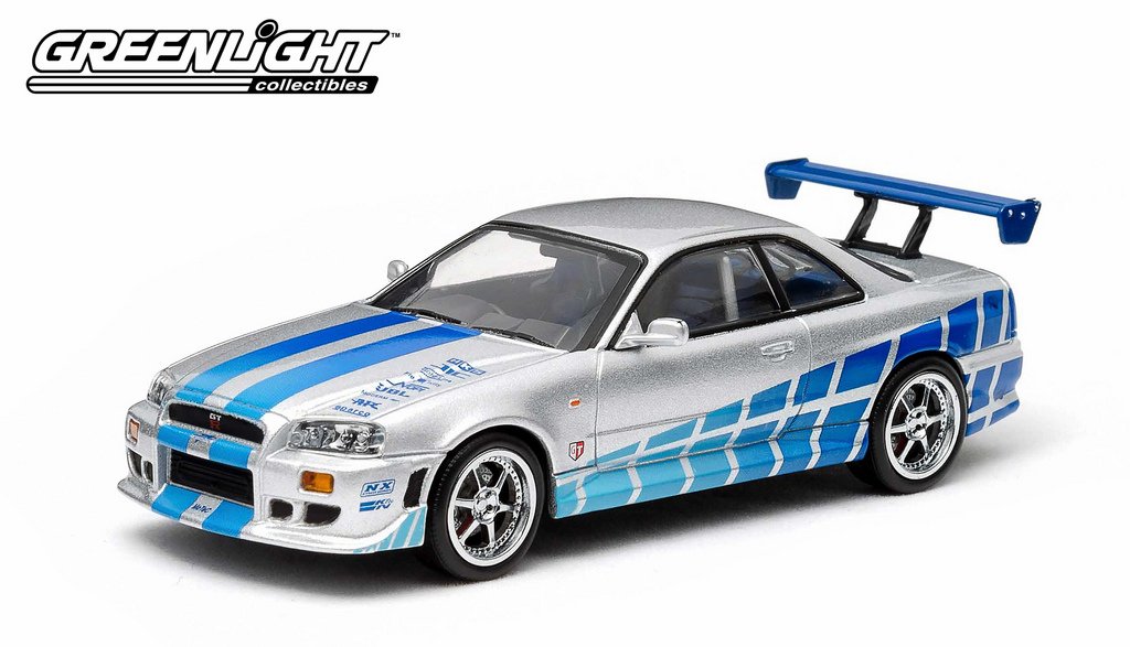 Greenlight 1/43 Nissan Skyline Gt-R 1999 Silver & Blue - 2 Fast